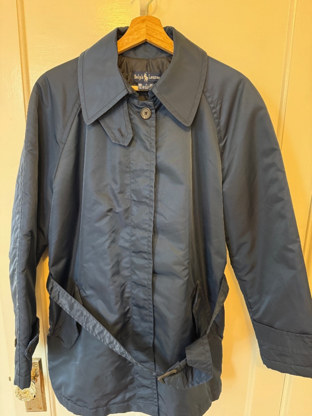 Vintage Ralph Lauren Blue Nylon Balmacaan / Car Coat / Mac Coat Belt Medium